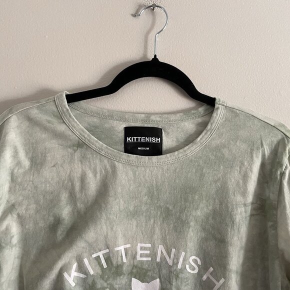 KITTENISH Babe Women M Sage Green Tie Dye Long Sleeve Cropped Graphic Tee - Picture 6 of 11